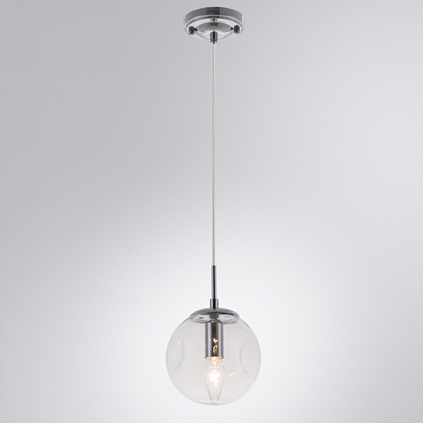 Подвесной светильник Arte Lamp Tureis A9915SP-1CC, арматура хром, плафон стекло прозрачное, 15х15 см