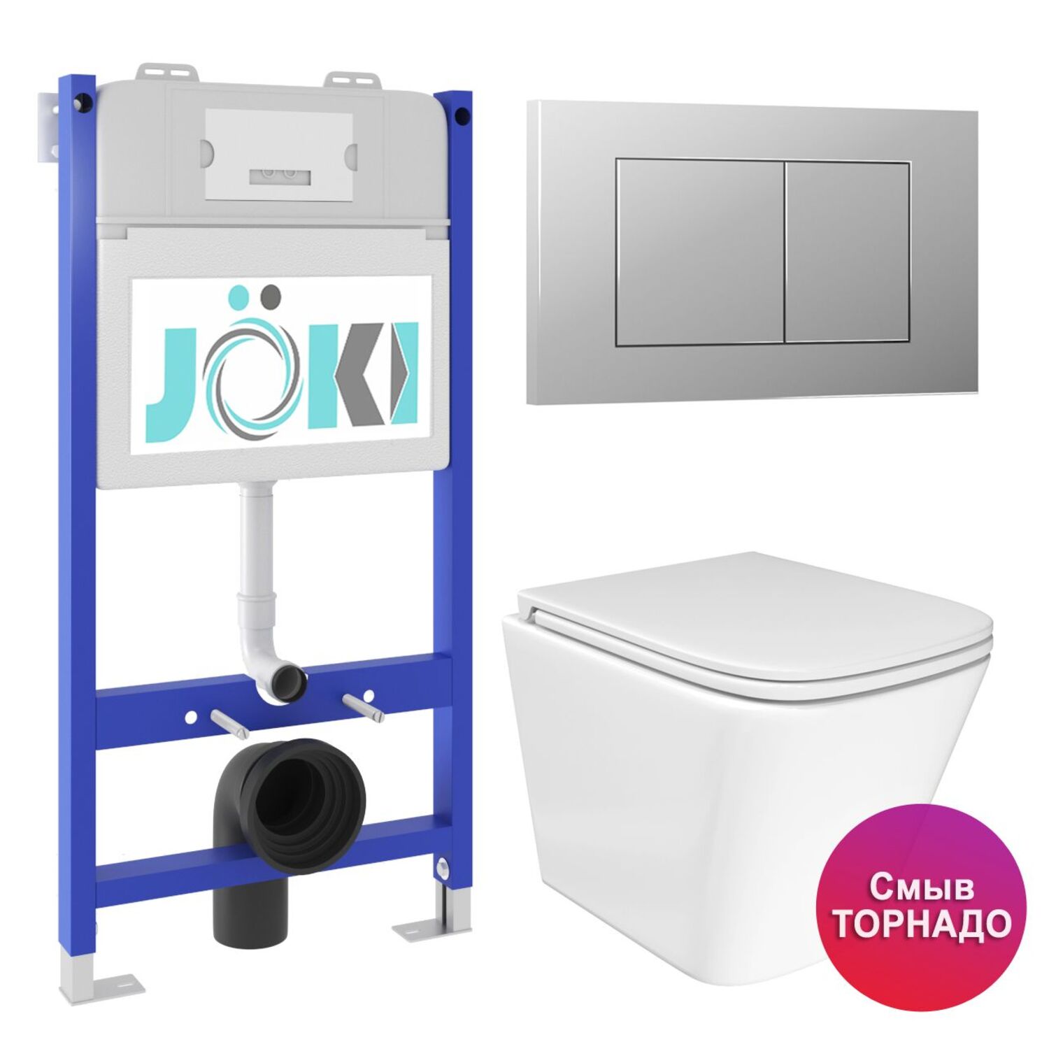 Комплект: JOKI Инсталляция JK03351+Кнопка JK012519CH хром+Verna T JK3031025 унитаз белый, смыв Торнадо
