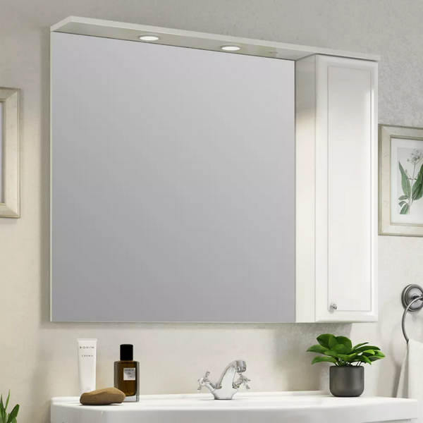 Шкаф-зеркало Comforty Сочи 100, правый, с подсветкой, цвет белый глянец