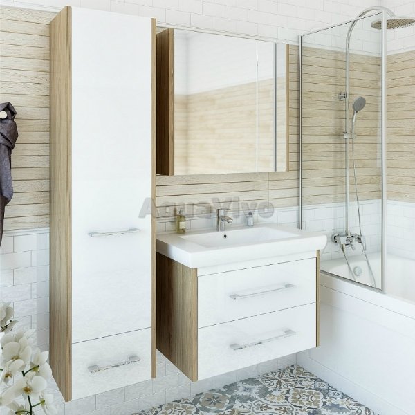 Мебель для ванной Sanflor Ларго 70, подвесная, цвет Швейцарский Вяз/белый