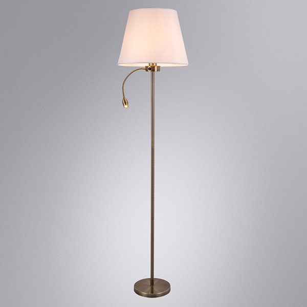 Торшер Arte Lamp Elba A2581PN-2AB, арматура бронза, плафон ткань белая, 38х38 см