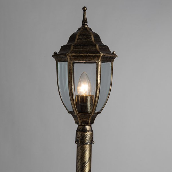Наземный светильник Arte Lamp Pegasus A3151PA-1BN, арматура золото / черная, плафон стекло прозрачное, 16х16 см - фото 1