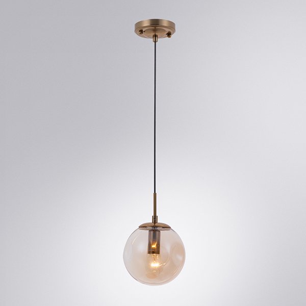 Подвесной светильник Arte Lamp Tureis A9915SP-1PB, арматура медь, плафон стекло янтарное, 15х15 см
