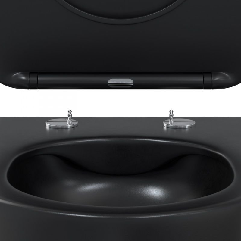 Комплект Berges Ventas Black Rimless унитаза с сиденьем микролифт и инсталляции с черной кнопкой - фото 1