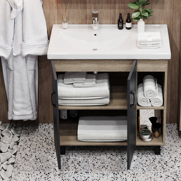 Мебель для ванной Оника Тимбер 80.10, цвет серый матовый / дуб сонома