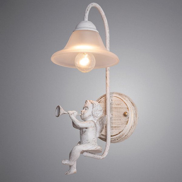 Бра Arte Lamp Amur A1133AP-1WG, арматура белая / золото, плафон стекло белое, 15х23 см - фото 1