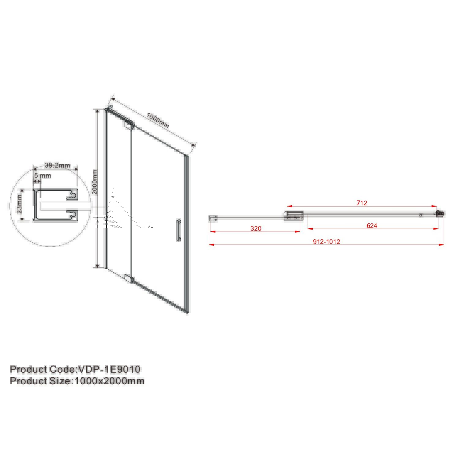 Душевая дверь Vincea Extra VDP-1E 90/100x200, стекло прозрачное, профиль черный - фото 1