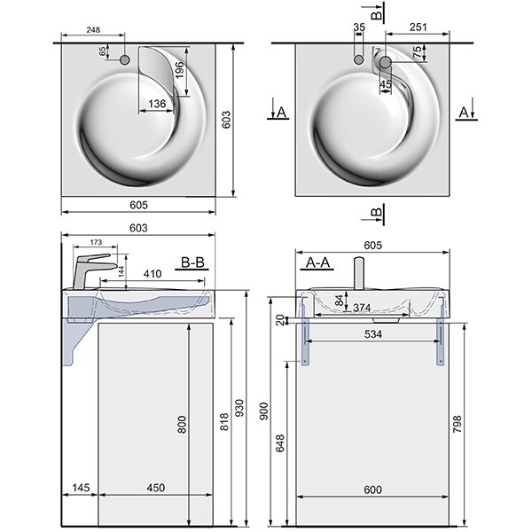 Раковина Stella Polar Киото 60x60 для установки над стиральной машиной, цвет белый
