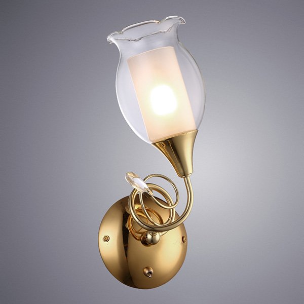 Бра Arte Lamp Mughetto A9289AP-1GO, арматура золото, плафон стекло белое / прозрачное, 14х16 см - фото 1