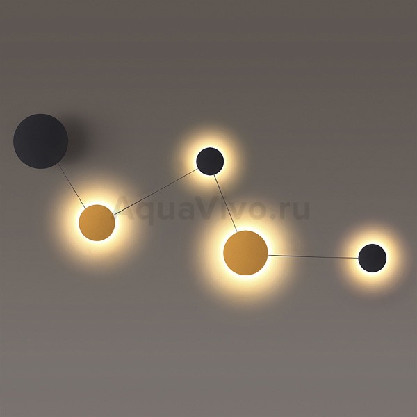 Настенный светильник Odeon Light Galaxy 4211/38WL, арматура золото / черная, плафоны металл золото / черный, 170х54 см