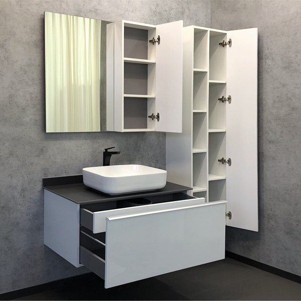 Шкаф-зеркало Comforty Милан 90, правый, цвет белый глянец