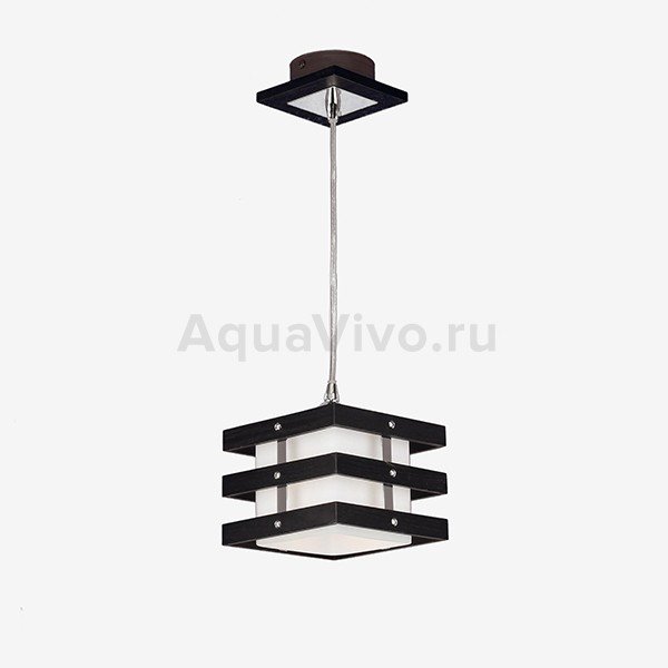 Подвесной светильник Citilux Киото CL133111, арматура венге / хром, плафон стекло / дерево белое / венге, 14х14 см