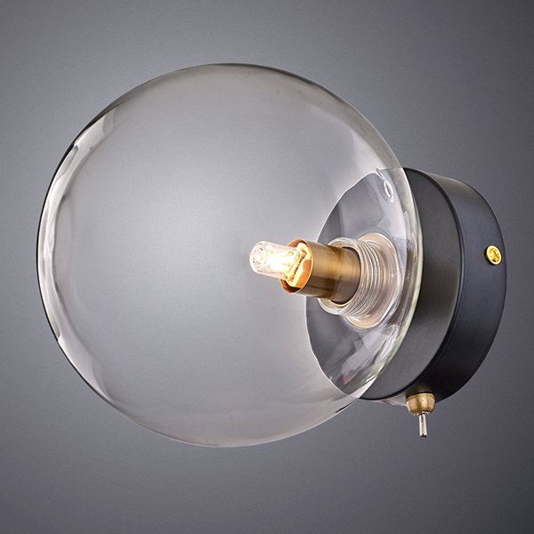 Бра Arte Lamp Vincent A7790AP-1BK, арматура черная, плафон стекло прозрачное, 15х18 см