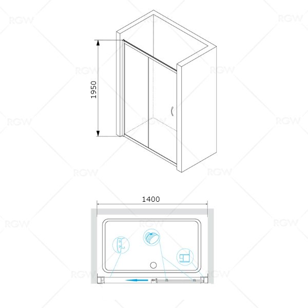 Душевая дверь RGW Passage PA-016 140x195, стекло прозрачное, профиль хром