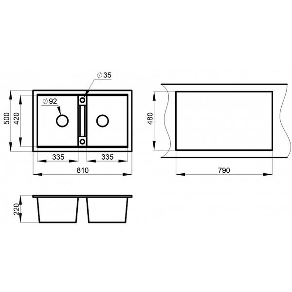 Кухонная мойка Granula GR-8101 BL 81x50, 2 чаши, цвет черный