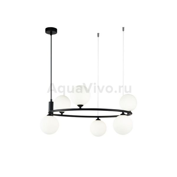 Подвесной светильник Maytoni Ring MOD013PL-06B, арматура цвет черный, плафон/абажур стекло, цвет белый
