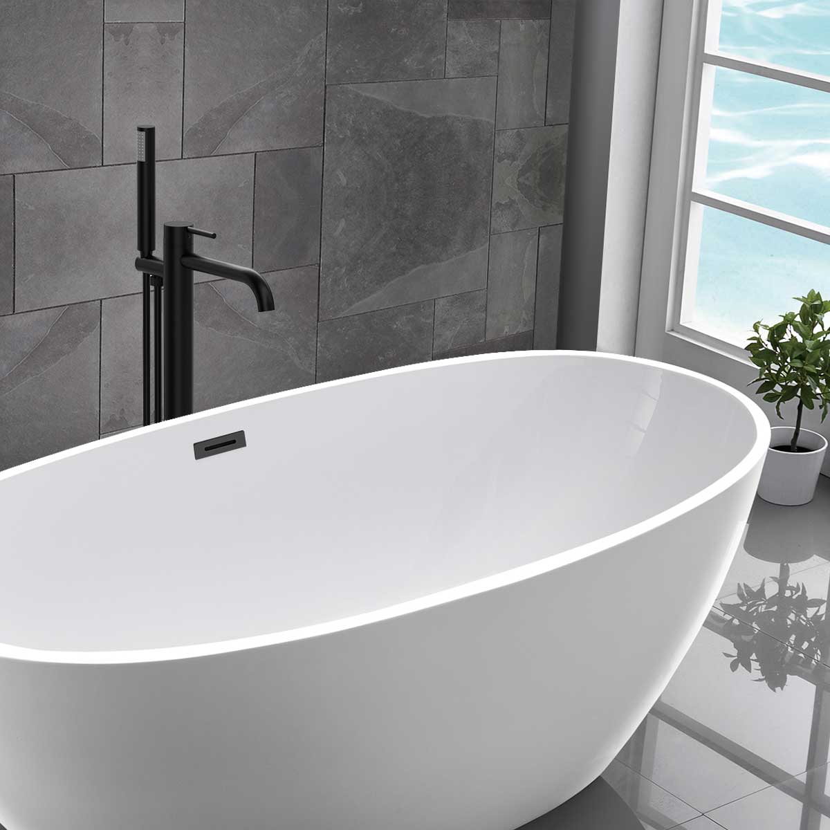 Смеситель Vincea Desire VTF-1DMB для ванны с душем, напольный, цвет черный