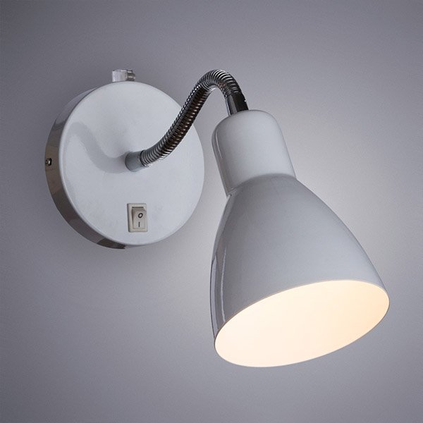Спот Arte Lamp Dorm A1408AP-1WH, арматура белая / хром, плафон металл белый, 13х33 см - фото 1