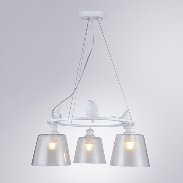 Подвесная люстра Arte Lamp Passero A4289LM-3WH, арматура белая, плафоны стекло дымчатое, 60х60 см