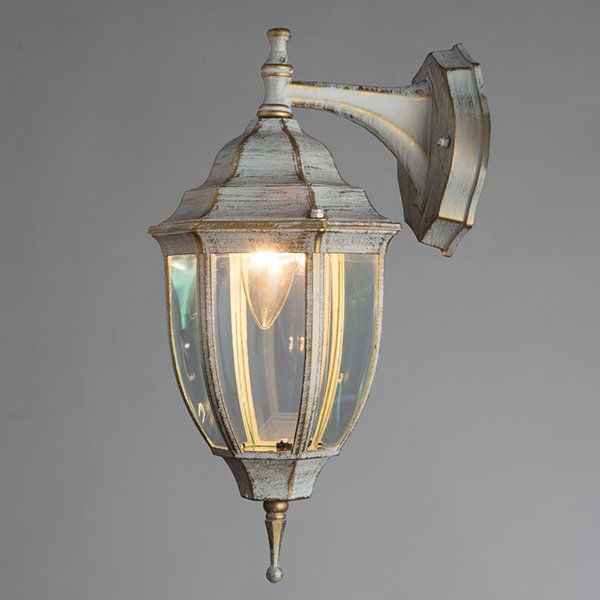 Настенный фонарь уличный Arte Lamp Pegasus A3152AL-1WG, арматура золото / белая, плафон стекло прозрачное, 16х18 см