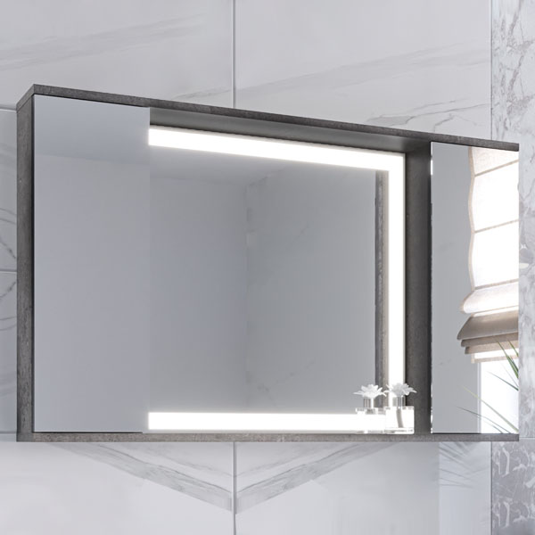 Шкаф-зеркало Stella Polar Дэрри 100, с подсветкой, цвет бетон / цемент