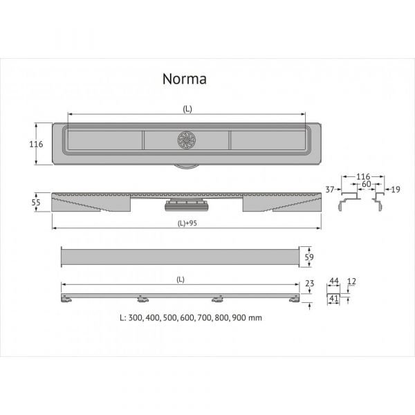 Душевой лоток Berges C1 Norma 090140 с решеткой 90x6 см, боковой выпуск, цвет хром матовый, 100x12 см