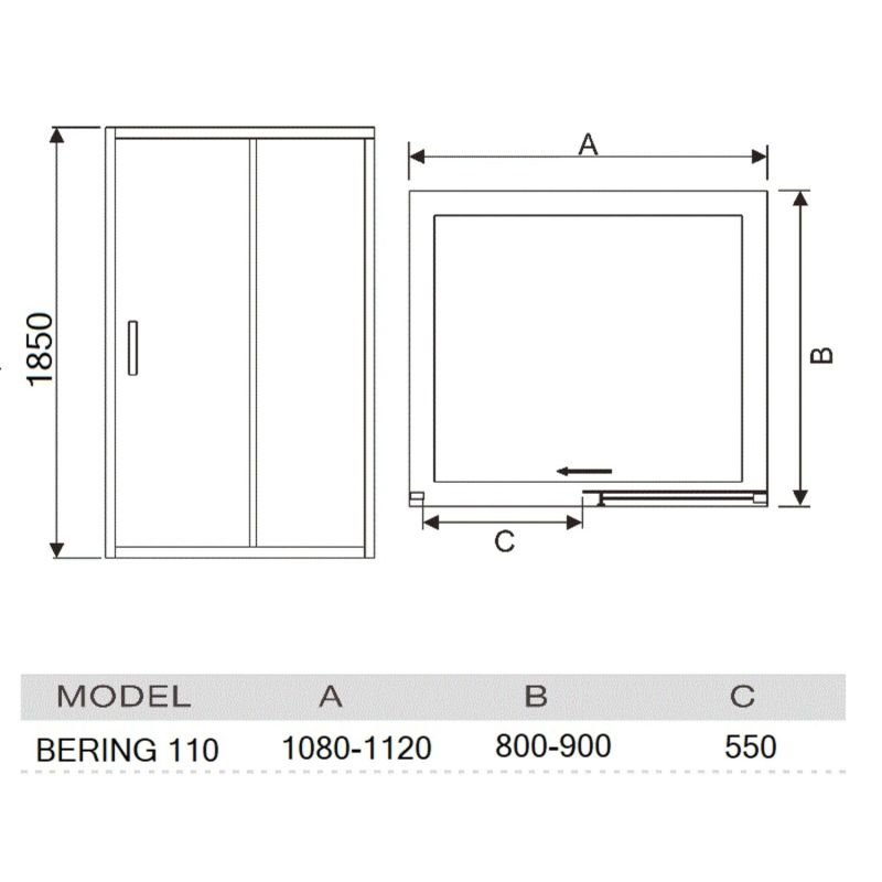Душевая дверь River Bering 110 МТ 110x185, стекло матовое, профиль хром