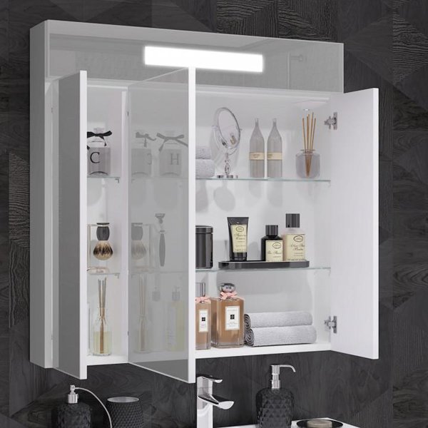 Шкаф-зеркало Опадирис Фреш 80, с подсветкой, цвет белый - фото 1