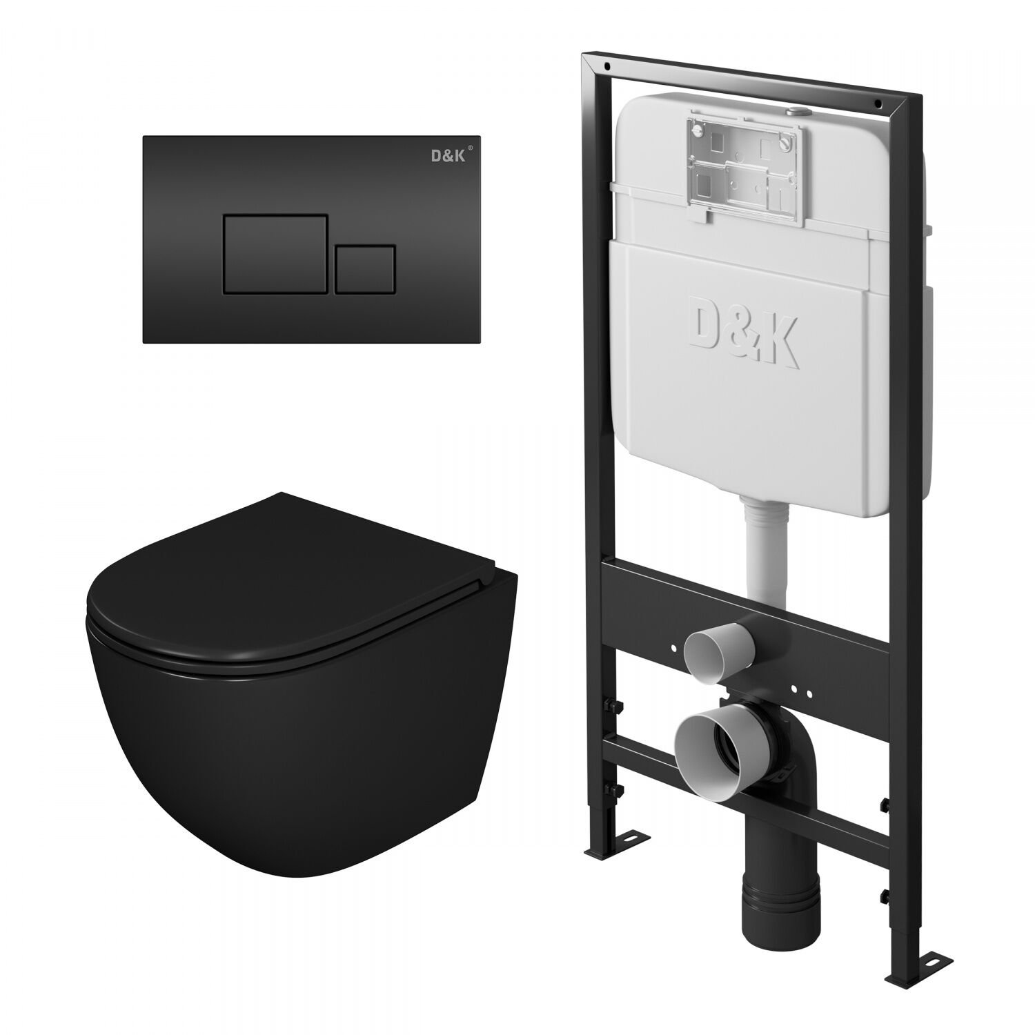 Комплект D&K DS1392502 подвесного унитаза Matrix с сиденьем микролифт и инсталляции с черной кнопкой смыва