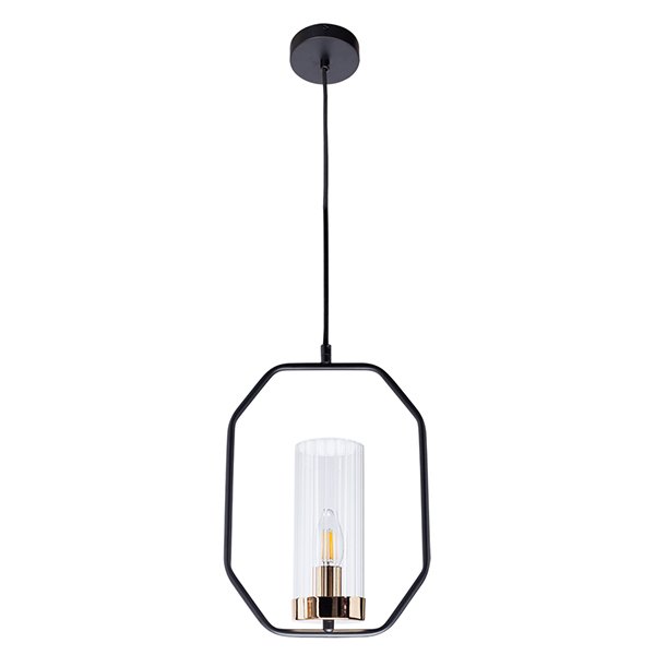Подвесной светильник Arte Lamp Celaeno A7004SP-1BK, арматура черная / золото, плафон стекло прозрачное, 23х10 см