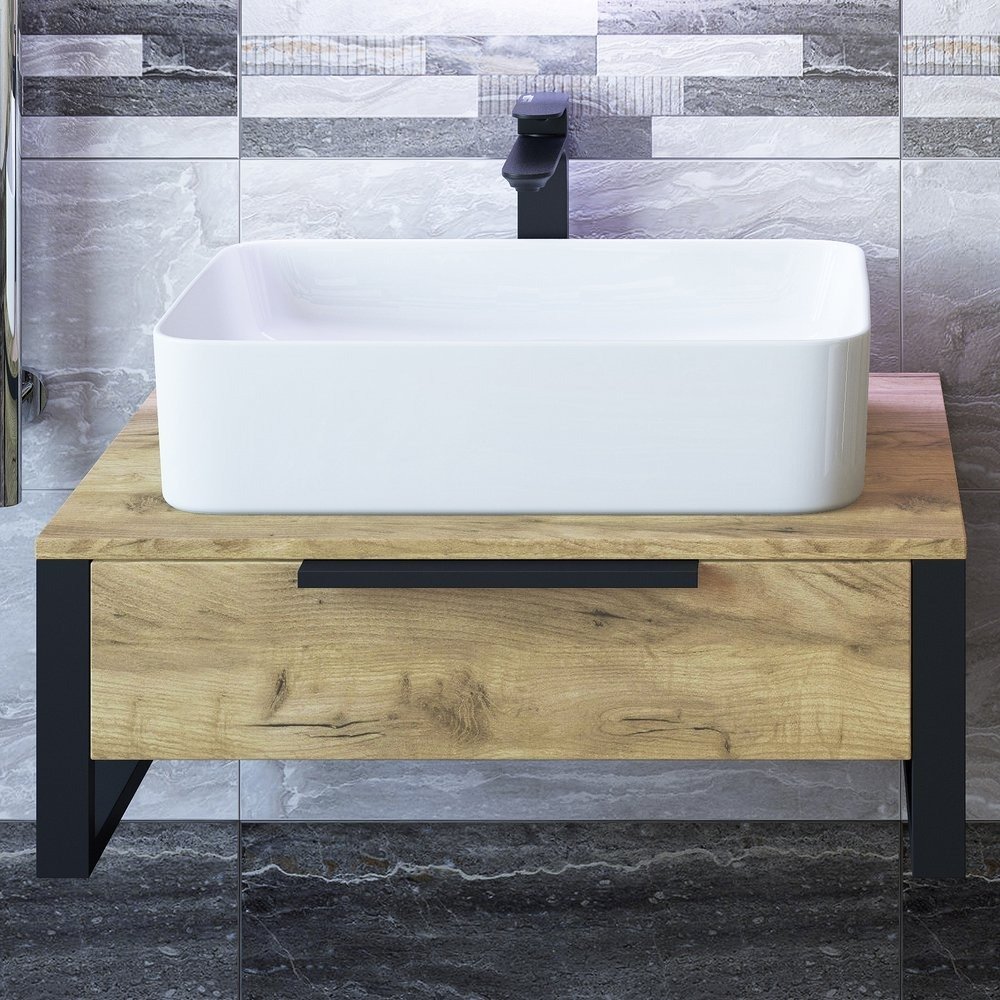 Мебель для ванной Sanflor Гард 70, подвесная, цвет дуб крафт золотой / черный - фото 1