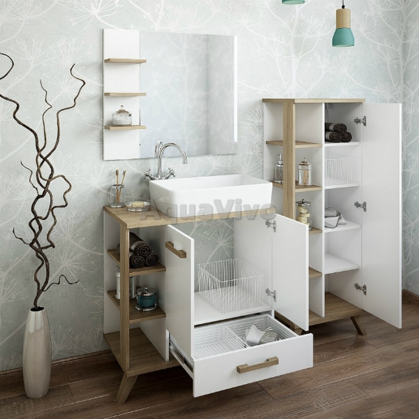 Мебель для ванной Sanflor Ингрид 80, под раковину Олимпия 56, цвет белый матовый / вяз швейцарский - фото 1