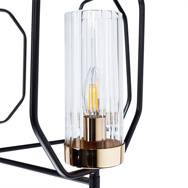 Подвесная люстра Arte Lamp Celaeno A7004PL-5BK, арматура черная / золото, плафоны стекло прозрачное, 68х68 см - фото 1