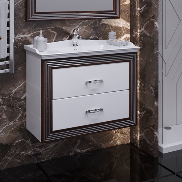 Мебель для ванной Опадирис Карат 80, цвет белый глянцевый с серебряной патиной - фото 1