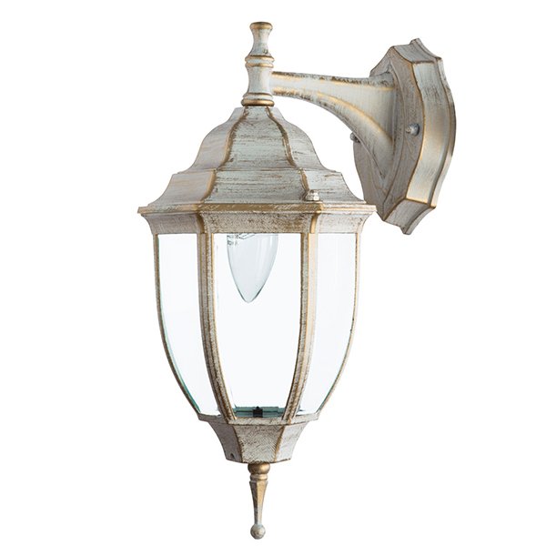 Настенный фонарь уличный Arte Lamp Pegasus A3152AL-1WG, арматура золото / белая, плафон стекло прозрачное, 16х18 см