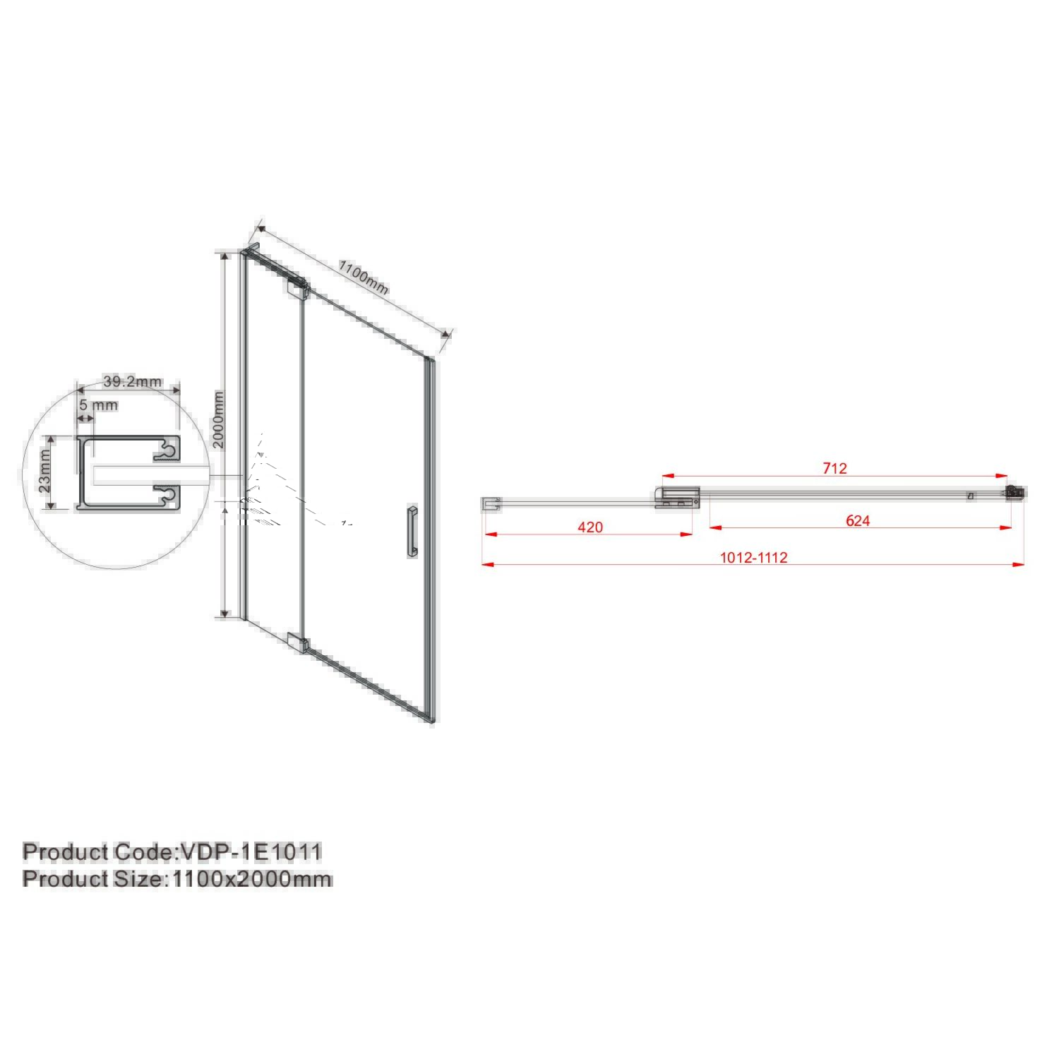 Душевая дверь Vincea Extra VDP-1E 110x200, стекло прозрачное, профиль вороненая сталь - фото 1