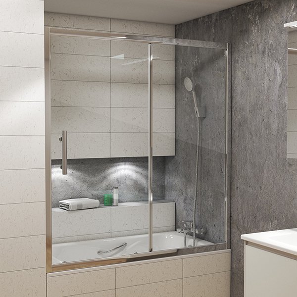 Шторка на ванну Grossman GR-170/2 170x140, стекло прозрачное, профиль хром
