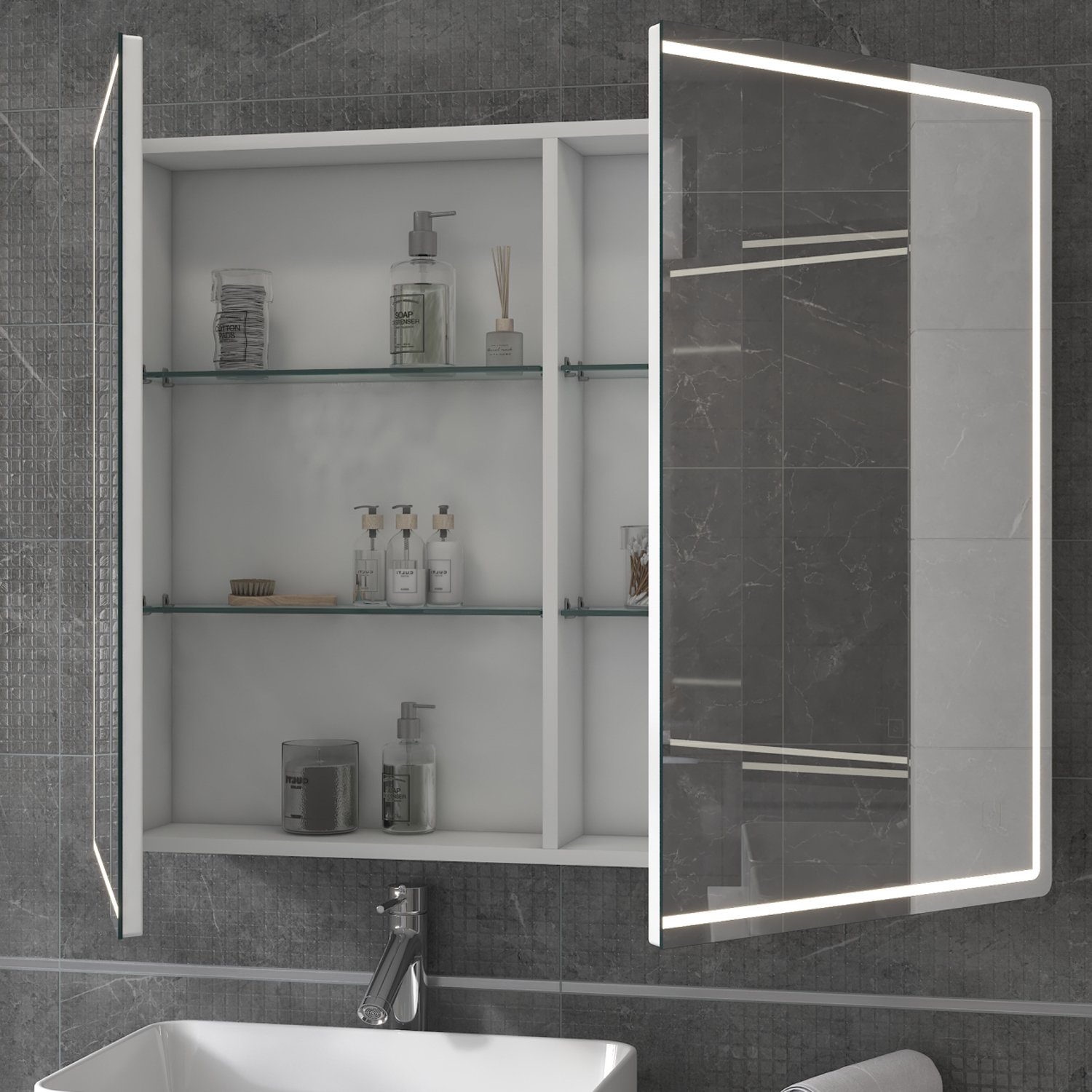 Шкаф-зеркало Vigo Geometry 100, с подсветкой, цвет белый - фото 1