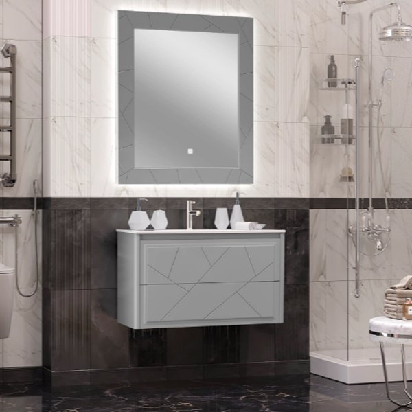 Зеркало Опадирис Луиджи 90x100, с подсветкой, цвет серый матовый - фото 1