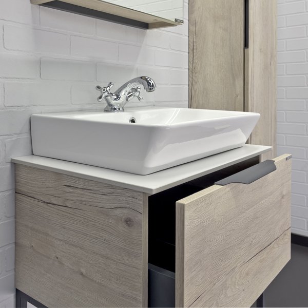 Мебель для ванной Comforty Порто 60, с белой столешницей и раковиной Comforty 9055RA-50, цвет дуб дымчатый - фото 1