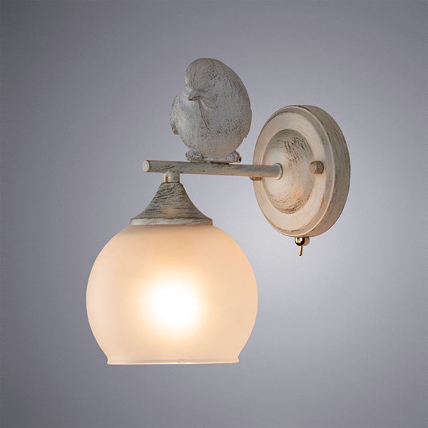 Бра Arte Lamp Gemelli A2150AP-1WG, арматура белая / золото, плафон стекло белое, 13х20 см - фото 1