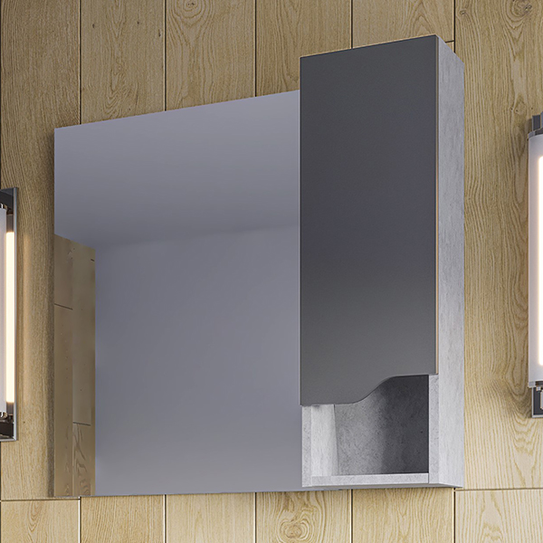 Шкаф-зеркало Stella Polar Абигель 80, правый, цвет серый / цемент - фото 1
