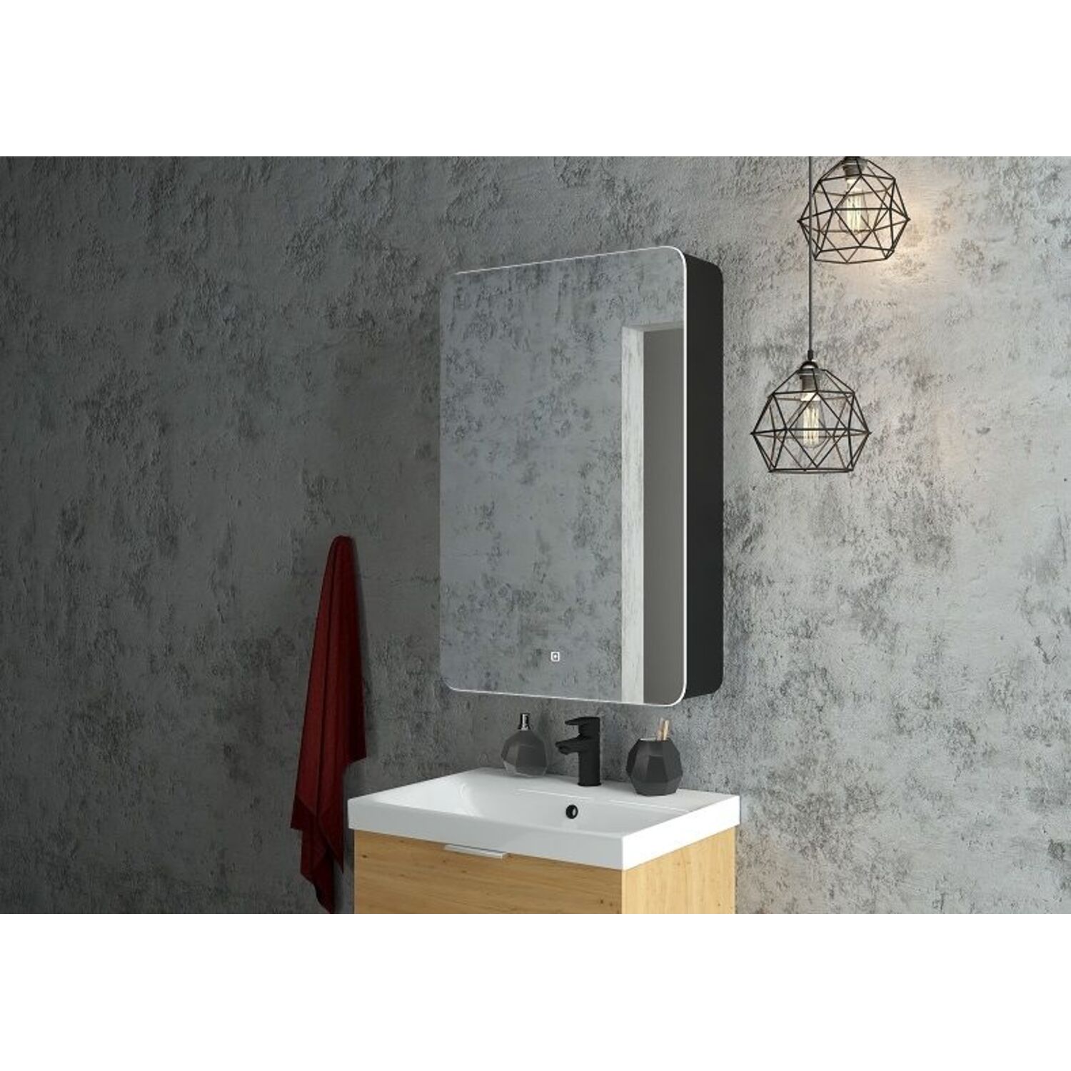 Шкаф-зеркало Art & Max Lecce 56, левый, с подсветкой и диммером, цвет черный матовый