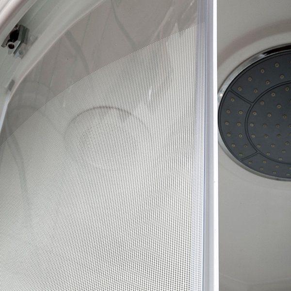 Душевая кабина Deto DM2090 90x90, стекло прозрачное с рисунком, профиль белый, с гидромассажем, с сенсорным управлением, с крышей