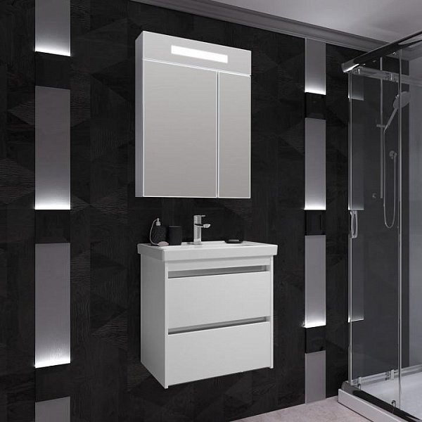 Шкаф-зеркало Опадирис Фреш 60, с подсветкой, цвет белый - фото 1