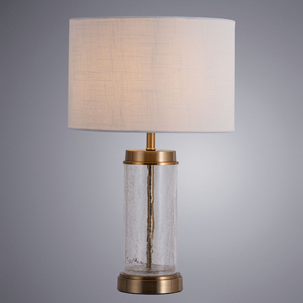 Интерьерная настольная лампа Arte Lamp Baymont A5070LT-1PB, арматура прозрачная / медь, плафон ткань белая, 30х30 см