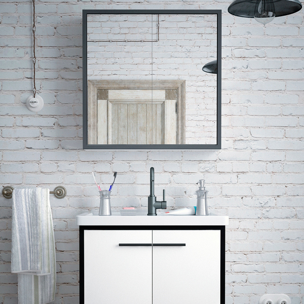 Шкаф-зеркало Corozo Айрон 70, цвет белый / черный - фото 1