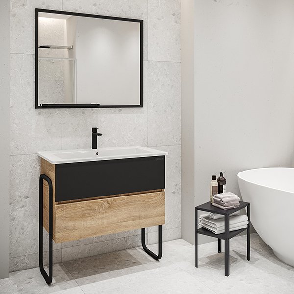 Мебель для ванной Grossman Солис 85, цвет черный / дуб сонома