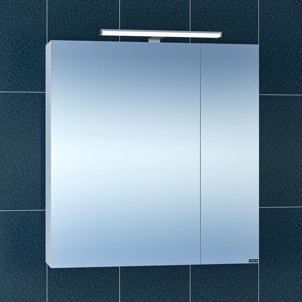 Шкаф-зеркало Санта Стандарт 70 с подсветкой, цвет белый