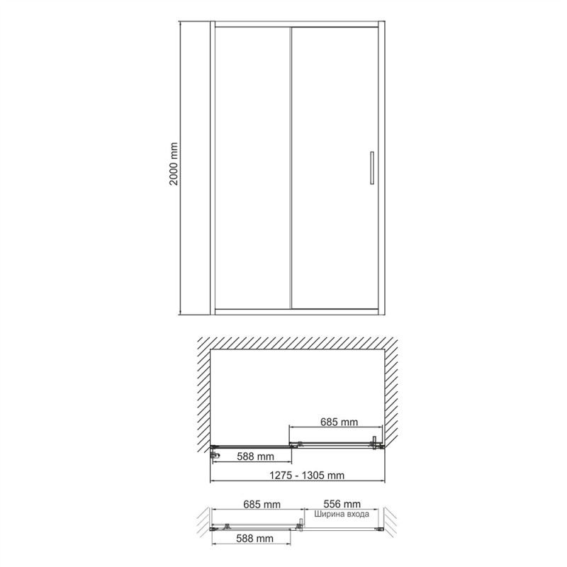 Душевая дверь WasserKRAFT Main WasserSchutz 41S30 130х200, стекло прозрачное, профиль хром - фото 1